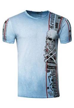 Rusty Neal Herren T-Shirt Rundhals Skull Seitlicher Front Print 100% Baumwolle S M L XL XXL 3XL 267, Größe:L, Farbe:Blau von R-Neal