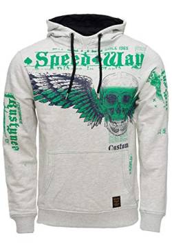 Sweatshirt Herren Kapuzenpullover Rusty Neal Sweater Full Over Printed Skull Kapuzen Pullover Langarm Hoodie 149, Farbe:Grau, Größe:2XL von R-Neal