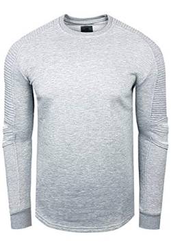 Sweatshirt Herren Rundhals Biker Sweat-Shirt Streetwear Sweater Premium Basics Langarm Pullover 056, Farbe:Grau, Größe:2XL von R-Neal