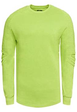 Sweatshirt Herren Rundhals Biker Sweat-Shirt Streetwear Sweater Premium Basics Langarm Pullover 056, Farbe:Limette, Größe:2XL von R-Neal