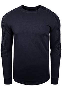 Sweatshirt Herren Rundhals Biker Sweat-Shirt Streetwear Sweater Premium Basics Langarm Pullover 056, Farbe:Marine, Größe:L von R-Neal