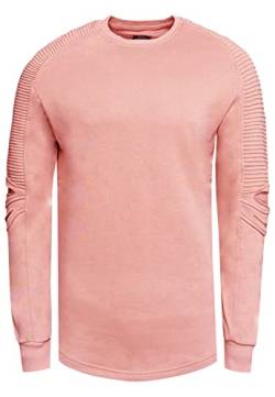 Sweatshirt Herren Rundhals Biker Sweat-Shirt Streetwear Sweater Premium Basics Langarm Pullover 056, Farbe:Rosa, Größe:L von R-Neal