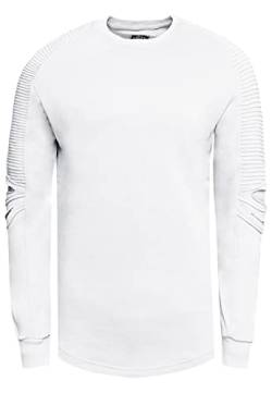 Sweatshirt Herren Rundhals Biker Sweat-Shirt Streetwear Sweater Premium Basics Langarm Pullover 056, Farbe:Weiß, Größe:XL von R-Neal