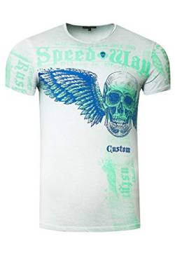 T-Shirt Herren Rusty Neal T-Shirt Oil Washed Shirt Vinatge Regular Fit Skull & Wing Kontrast Print 264, Größe:2XL, Farbe:Grau von R-Neal