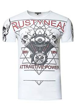 T-Shirt Printed Shirt Herren Rusty Neal Baumwolle Regular Fit 100% Baumwolle Kurzarm Rundhals 261, Farbe:Weiß, Größe:L von R-Neal