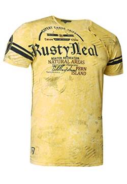 T-Shirt Regular Original Rusty Neal College Shirt Knopfleiste Print Verwaschen Regular 245, Farbe:Gelb, Größe:S von R-Neal