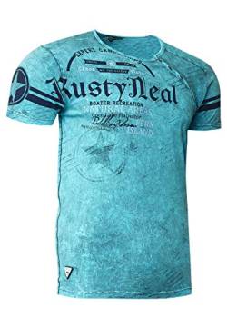 T-Shirt Regular Original Rusty Neal College Shirt Knopfleiste Print Verwaschen Regular 245, Farbe:Petrol, Größe:3XL von R-Neal