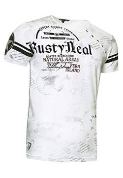 T-Shirt Regular Original Rusty Neal College Shirt Knopfleiste Print Verwaschen Regular 245, Farbe:Weiß, Größe:XL von R-Neal