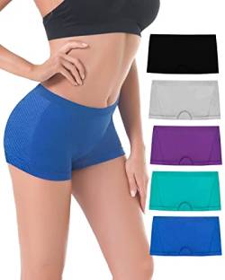 R RUXIA Damen Boyshort Höschen Nahtlose Nylon Unterwäsche Stretch Boxer Slips 5er Pack, Rx-b2102spt, L von R RUXIA