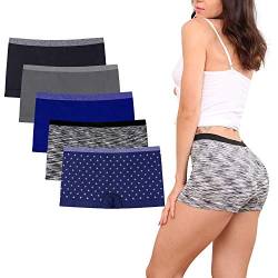 R RUXIA Damen Boyshort Panties Nahtlos Damen Unterwäsche Full Coverage Slip No Show Boxer für Schlaf und Workout Druck Boyshort 5er-Pack Gr. L, B010-3 von R RUXIA