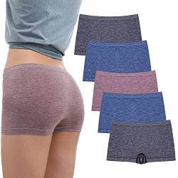 R RUXIA Damen Boyshort Panties Nahtlose Nylon Unterwäsche Stretch Boxershorts 5 Pack, 5 Stück (Schwarz, Schwarz, Blau, Blau, Hellkaffee), XXL von R RUXIA