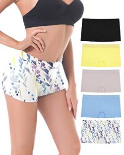 R RUXIA Damen Boyshort Panties Nahtlose Nylon Unterwäsche Stretch Boxershorts 5 Pack, B2207sp, L von R RUXIA