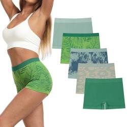 R RUXIA Damen Boyshort Panties Nahtlose Nylon Unterwäsche Stretch Boxershorts 5er Pack, B2405, M von R RUXIA