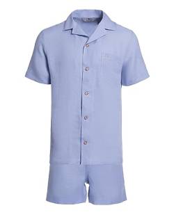 Revise RE-951 Schlafanzug für Herren aus Leinen -Kurz - Kurzer Herrenpyjama - Pyjama – 100% Leinen - Blau – Gr. L von R Revise