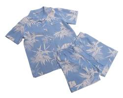 Revise RE-951 Schlafanzug für Herren aus Leinen -Kurz - Kurzer Herrenpyjama - Pyjama – 100% Leinen - Blau mit Muster – Gr. L von R Revise