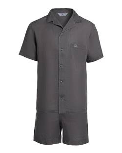 Revise RE-951 Schlafanzug für Herren aus Leinen -Kurz - Kurzer Herrenpyjama - Pyjama – 100% Leinen - Grau – Gr. XL von R Revise