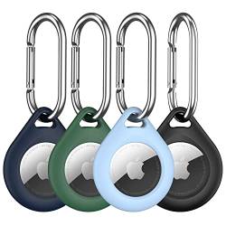 R-fun 4 Pack Airtag Halter mit Metall Schlüsselanhänger, Multi-Color schützende Silikon Airtag Fall Schlüsselring für Gepäck, Hundehalsband, Schlüssel - (Schwarz, Blau, Himmelblau, Grün) von R-fun