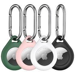 R-fun 4 Pack Airtag Halter mit Metall Schlüsselanhänger, Multi-Color schützende Silikon Airtag Fall Schlüsselring für Gepäck, Hundehalsband, Schlüssel - (Schwarz, Rosa, Grün, Weiß) von R-fun