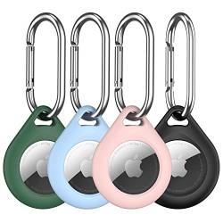 R-fun 4 Pack Airtag Halter mit Metall Schlüsselanhänger, Multi-Color schützende Silikon Airtag Fall Schlüsselring für Gepäck, Hundehalsband, Schlüssel - (Schwarz, Rosa, Himmelblau, Grün) von R-fun