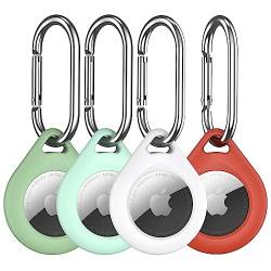 R-fun 4 Pack Airtag Halter mit Metall Schlüsselanhänger, Multi-Color schützende Silikon Airtag Fall Schlüsselring für Gepäck, Hundehalsband, Schlüssel - (Weiß,Avocado,Rot,Nachtglühen) von R-fun