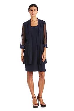 R&M Richards Damen 2 Piece Mesh Panel Beaded Neck Jacket Dress Kleid, Navy, 42 von R&M Richards