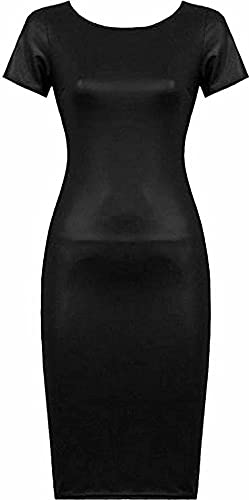 R&N FASHIONS Damen Kleid aus Kunstleder mit Wetlook und kurzen Ärmeln, Schwarz , 38 von R&N FASHIONS