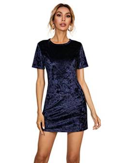R.Vivimos Damen Samt Kurzarm Lässige Minikleid Einfache Basis Kurzes Kleid (Navyblau, XXL) von R.Vivimos