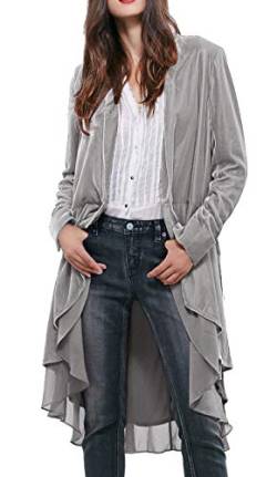 R.Vivimos Herbst Winter Damen Samt Rüschen Freizeitjacke Vintage Lang Mantel Langarm Kragenlos Schwalbenschwanz Blazer(Medium,Silber) von R.Vivimos