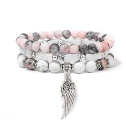 Handmade Silber Farbe Rose Engel Flügel Anhänger Armband Natürliche Rosa Quarz Kristall Perlen Charm Armband Frauen Romantische Schmuck von RAEF