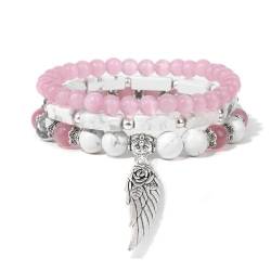 Handmade Silber Farbe Rose Engel Flügel Anhänger Armband Natürliche Rosa Quarz Kristall Perlen Charm Armband Frauen Romantische Schmuck von RAEF