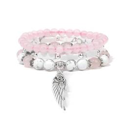 Handmade Silber Farbe Rose Engel Flügel Anhänger Armband Natürliche Rosa Quarz Kristall Perlen Charm Armband Frauen Romantische Schmuck von RAEF