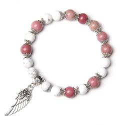 Handmade Silber Farbe Rose Engel Flügel Anhänger Armband Natürliche Rosa Quarz Kristall Perlen Charm Armband Frauen Romantische Schmuck von RAEF