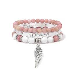 Handmade Silber Farbe Rose Engel Flügel Anhänger Armband Natürliche Rosa Quarz Kristall Perlen Charm Armband Frauen Romantische Schmuck von RAEF
