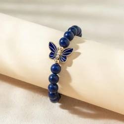 RAEF Schmetterlings-Perlen-Armreif, 8 mm, natürliche Lapislazuli-Malachit-Perlen, Stretch-Armband für Frauen, heilender Reiki-Schmuck von RAEF