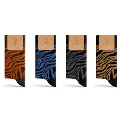 RAFRAY Rafray Socks Zebra Socken Geschenkbox - Premium Baumwolle - 4 Paar - Größe 36-40, Brown, Navy, Black, Beige, 36-40 von RAFRAY