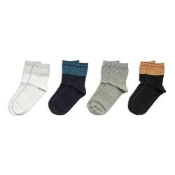 RAFRAY Socken - Glitzer Socken Damen - Geschenkbox - Knöchelsocken Socken - Premium Baumwolle - 4 Paar - Größe 36-40 (Baumwolle, Weiß, Blau, Grau, Schwarz) von RAFRAY