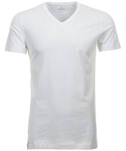 Ragman Herren 2 T-Shirt Doppelpack Bodyfit mit V-Ausschnitt, Weiß, M von RAGMAN