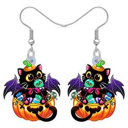 RAIDIN Acryl Halloween Ohrringe Charms schwarze Katze mit Kürbis Fisch Haken baumeln Tropfen Ohrringe Tiere Schmuck für Frauen Mädchen Party Festival Geschenke Dekorationen (Mehrfarbig) von RAIDIN