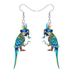 RAIDIN Acryl Kreative süße Halloween Piraten Serie Papagei Ohrringe für Damen Mädchen Scarlet Macaw Baumeln Tropfen Haken Ohrringe Schmuck Geschenke für Vogelliebhaber (Blau) von RAIDIN