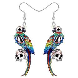 RAIDIN Acryl Papagei Ohrringe für Damen Mädchen Scarlet Macaw Vogel Baumeln Haken Ohrringe Schmuck Geschenke für Geburtstag Party Dekorationen (Halloween Skull Paorrt M) von RAIDIN