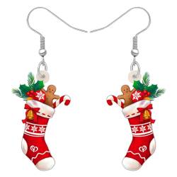 RAIDIN Acryl Weihnachten Ohrringe Geschenke für Damen Mädchen Kinder süße Socke baumeln Haken Ohrringe Schmuck für Urlaub Party Favors Dekorationen (Rosa) von RAIDIN