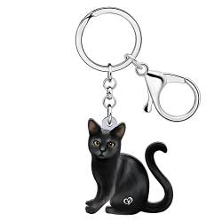 RAIDIN Acryl süße Katze für Damen Mädchen Kätzchen Schlüsselanhänger Schlüsselring Schmuck Geschenke für Auto Handtasche Schlüssel Katze Liebhaber (Schwarz) von RAIDIN