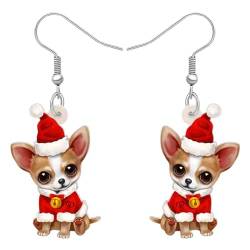 RAIDIN Acryl süße Weihnachten Chihuahua Hund baumeln Ohrringe für Damen Mädchen Kinder Anime Welpen Haustiere Schmuck Geschenke für Hundeliebhaber Urlaub Party Dekorationen (Rot) von RAIDIN