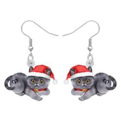 RAIDIN Acryl süße Weihnachten Katze Haustiere Ohrringe für Damen Mädchen Anime Kätzchen baumeln Haken Ohrringe Schmuck Geschenke für Katzenliebhaber (Silber) von RAIDIN