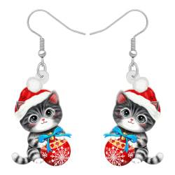 RAIDIN Acryl süße Weihnachten Katze baumelnde Ohrringe Geschenke für Mädchen Kinder Haustiere Liebhaber Anime Kätzchen baumeln Ohrringe Schmuck für Damen Urlaub Party Dekorationen (Blau) von RAIDIN