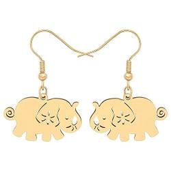 RAIDIN Edelstahl 18K Gold Plattiert Tier Baumeln Ohrringe für Damen Mädchen süße Elefant Hypoallergene Haken Ohrringe Schmuck für Geschenke (SE009-Gold Elefant) von RAIDIN