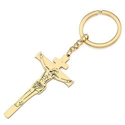 RAIDIN Edelstahl 18K Gold Silber Plattiert Jesus Charms Schlüsselanhänger Kreuz Christliche Geschenke für Männer Frauen Auto Handtasche Schlüssel Dekorationen (Gold-167) von RAIDIN