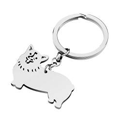 RAIDIN Edelstahl 18K Gold Silber Plattiert Süße Schlüsselanhänger Hund Schlüsselring für Damen Mädchen Geschenke Auto Geldbeutel Schlüssel Zubehör (Silber-003 Corgi) von RAIDIN