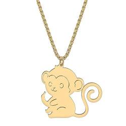 RAIDIN Edelstahl 18K Gold Silber plattiert süße Affe Halskette für Damen Mädchen Tier Orang-Utans Anhänger Schmuck für Geschenke Party (Gold-201) von RAIDIN