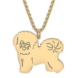 RAIDIN Edelstahl 18K Gold plattiert süßen Hund Hündchen Halskette für Damen Mädchen Tier Welpe Anhänger Schmuck Geschenke für Haustiere Liebhaber (Gold-086 Bichons Frises) von RAIDIN